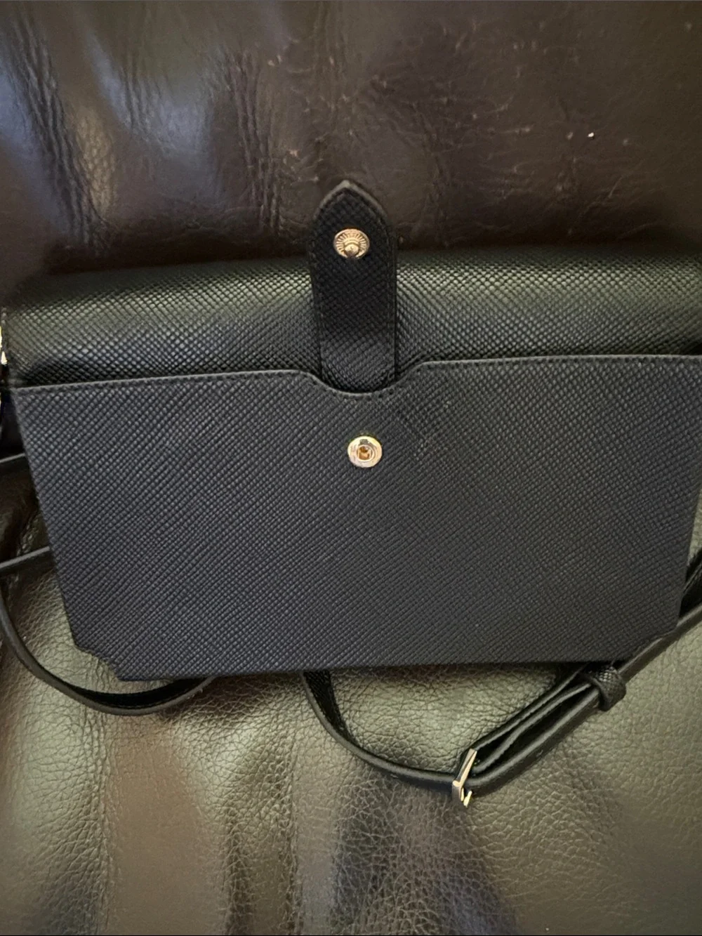 GUESS Black Crossbody with Gold Triangle Logo Accent